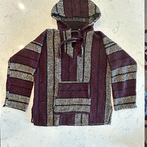 Striped Hooded Sweater - Burgundy and Black Baja Joe Pullover